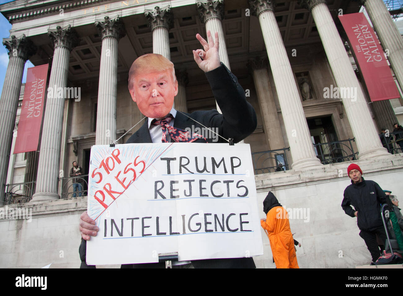 London UK. 11th January 2017. A protester wearing a Donald Trump mask protests against the US military camp in Guantanamo which turns 15 since it was opened in 11 January 2002 Credit: amer ghazzal/Alamy Live News Stock Photo
