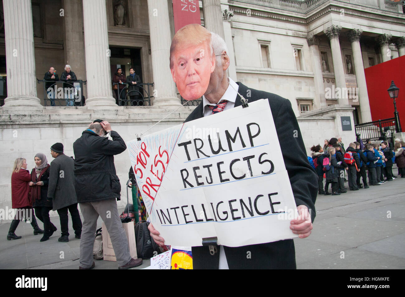 London UK. 11th January 2017. A protester wearing a Donald Trump mask protests against the US military camp in Guantanamo which turns 15 since it was opened in 11 January 2002 Credit: amer ghazzal/Alamy Live News Stock Photo
