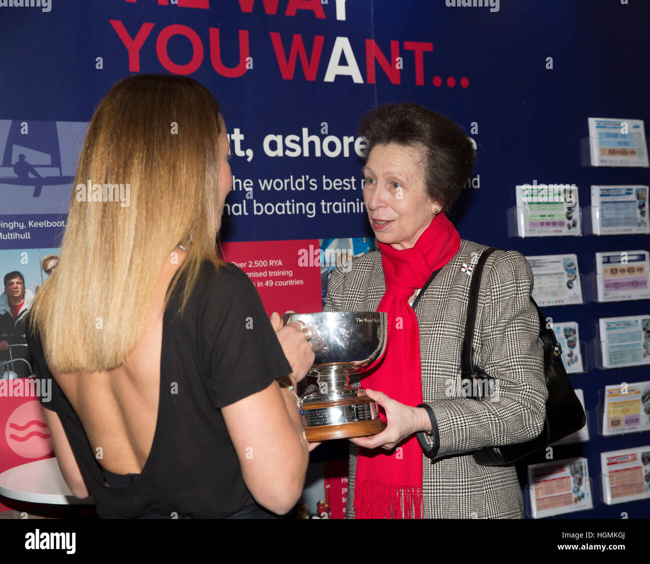 London,UK,11th January 2017,The Princess Royal presents Zara Roberts with  Yacht Master of The Year award for Navigation at the London Boat Show,  Excel©Keith Larby/Alamy Live News Stock Photo - Alamy