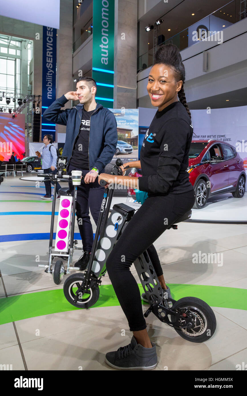 Detroit, Michigan USA 10 January 2017 The URBE foldable electric