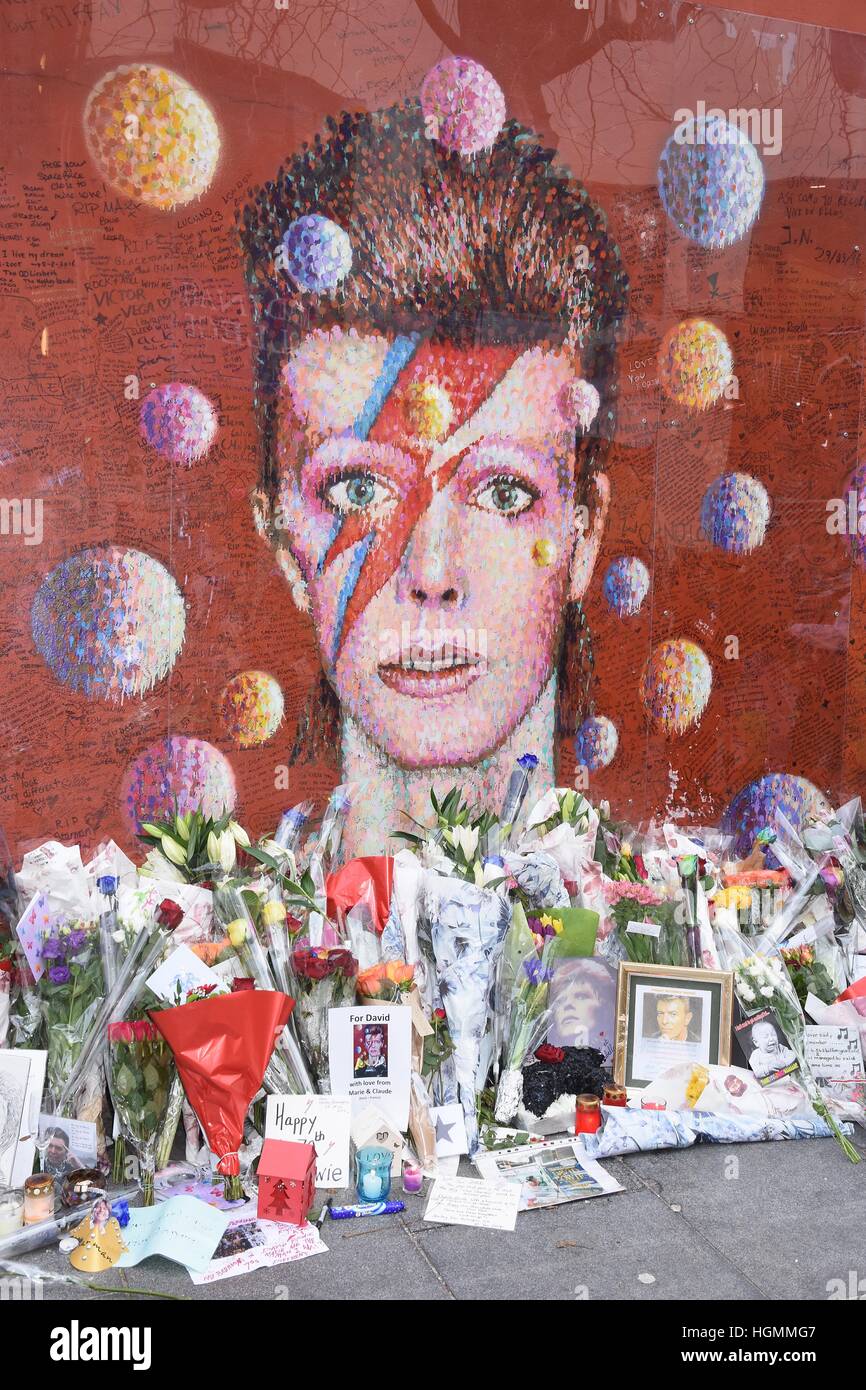 London, UK. Tributes to British pop icon David Bowie at the mural of ...