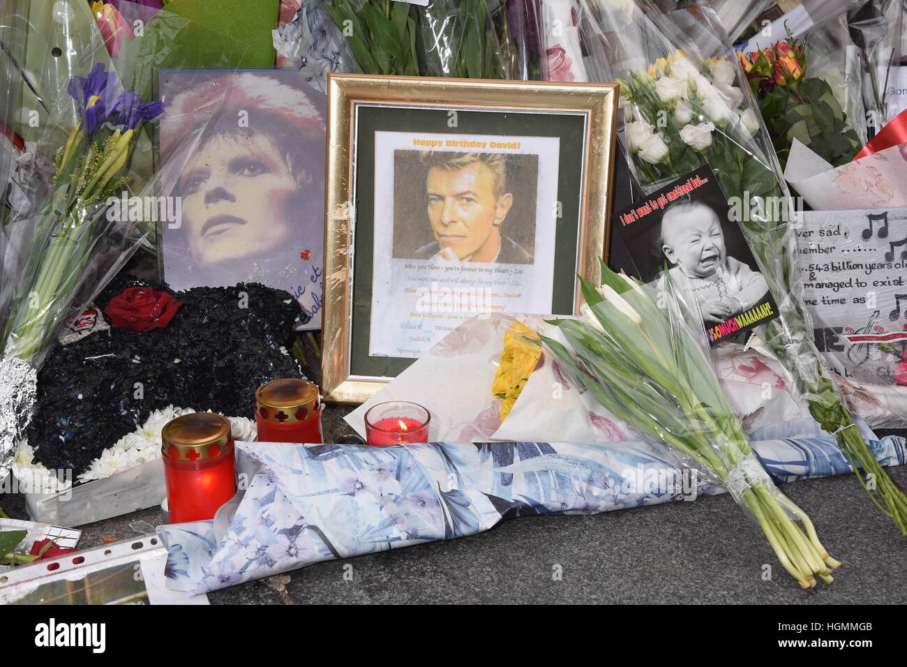 London, UK. Tributes to British pop icon David Bowie at the mural of ...