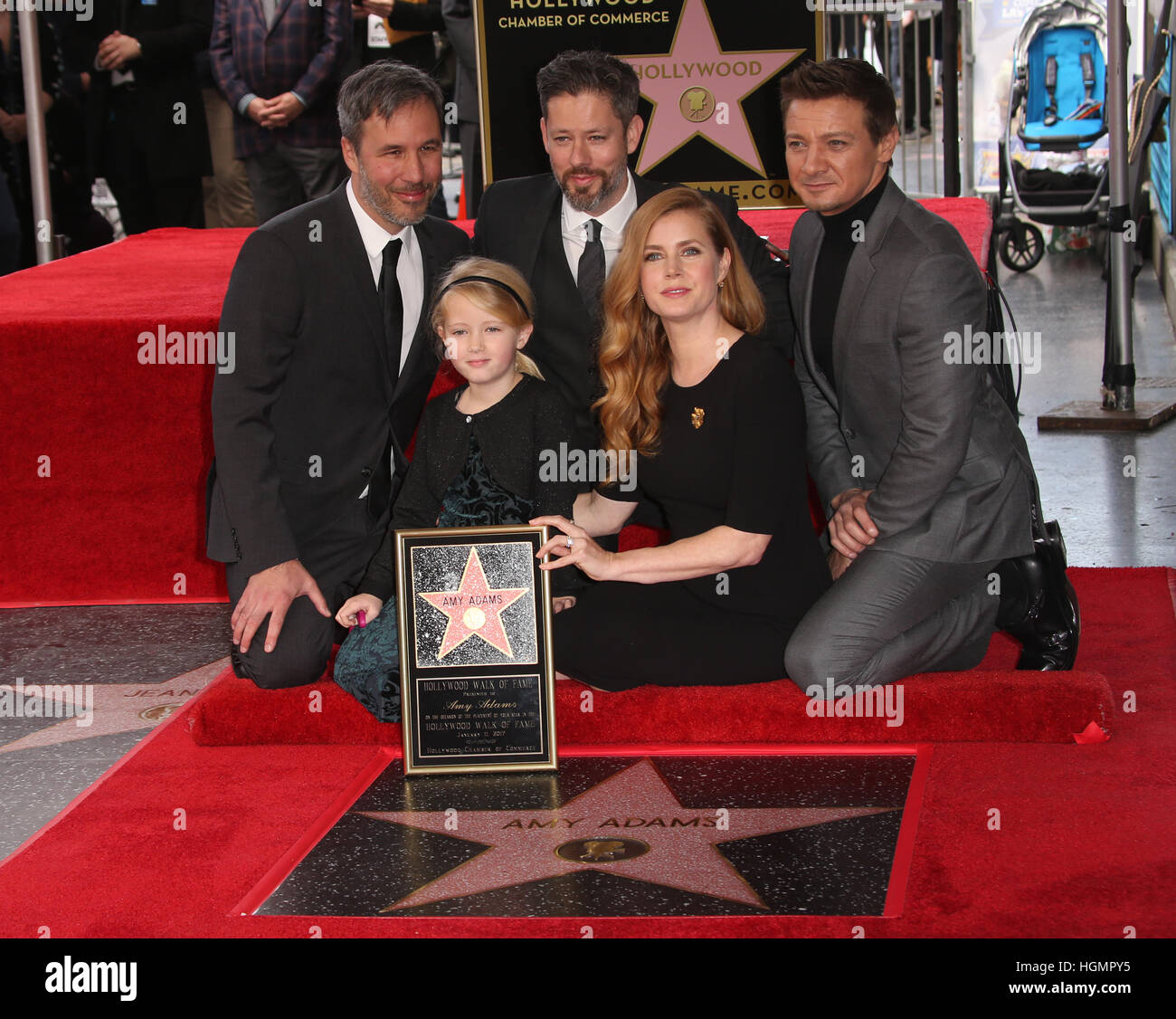 Hollywood, USA. 11th Jan, 2017. Actress Amy Adams with director Denis Villeneuve, Aviana Olea Le Gallo, Darren Le Gallo and actor Jeremy Renner honored on the Hollywood Walk of Fame.  in Hollywood, California. © Faye Sadou/Media Punch/Alamy Live News Stock Photo