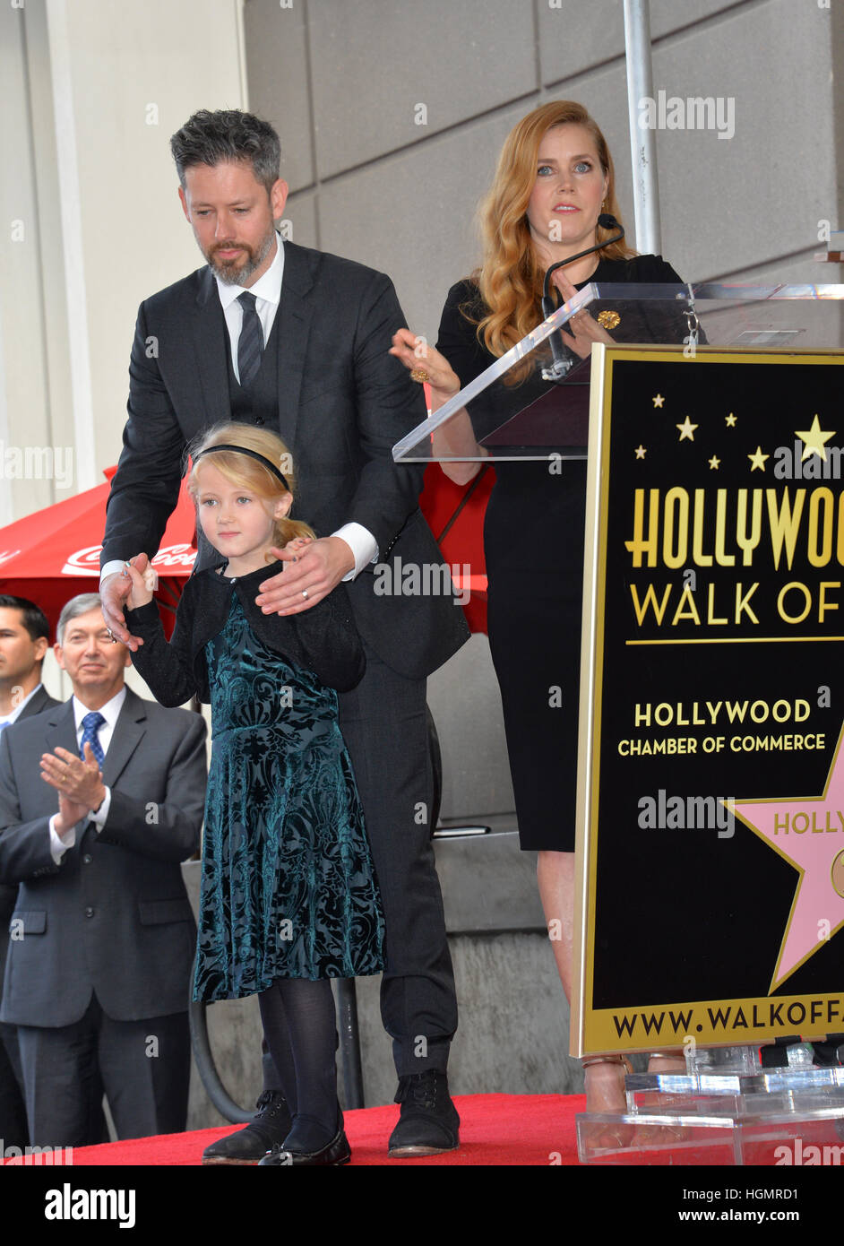 Los Angeles, USA. 11th Jan, 2017. Amy Adams, husband Darren Le Gallo & daughter Aviana Olea Le Gallo at Hollywood Walk of Fame Star Ceremony honoring actress Amy Adams.  Credit: Sarah Stewart/Alamy Live News Stock Photo