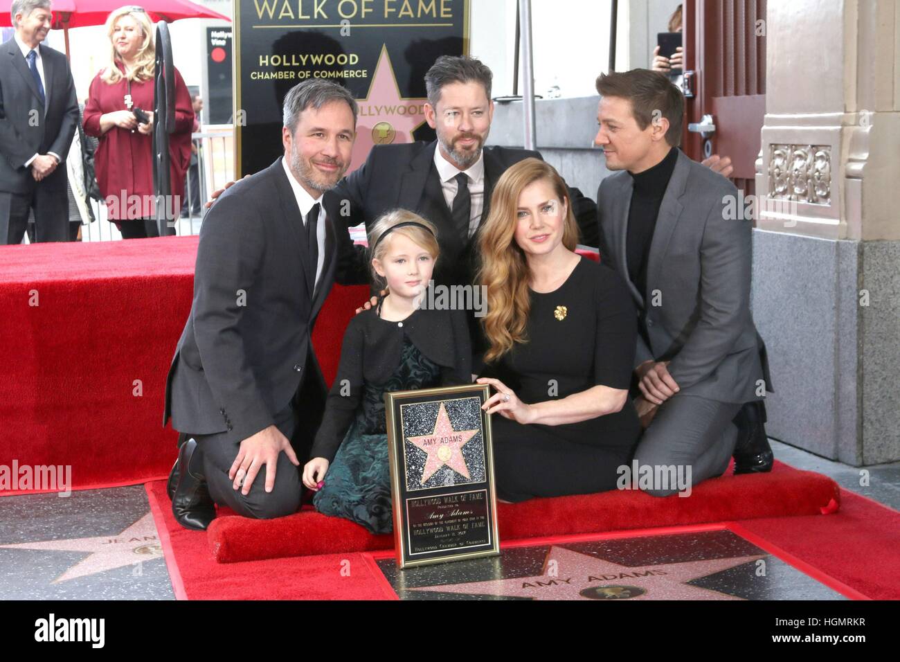Los Angeles, CA, USA. 11th Jan, 2017. Denis Villeneuve, Aviana Olea Le Gallo, Darren Le Gallo, Amy Adams, Jeremy Renner at the press conference for Star on the Hollywood Walk of Fame for Amy Adams, Hollywood Boulevard, Los Angeles, CA. Credit: Priscilla Grant/Everett Collection/Alamy Live News Stock Photo