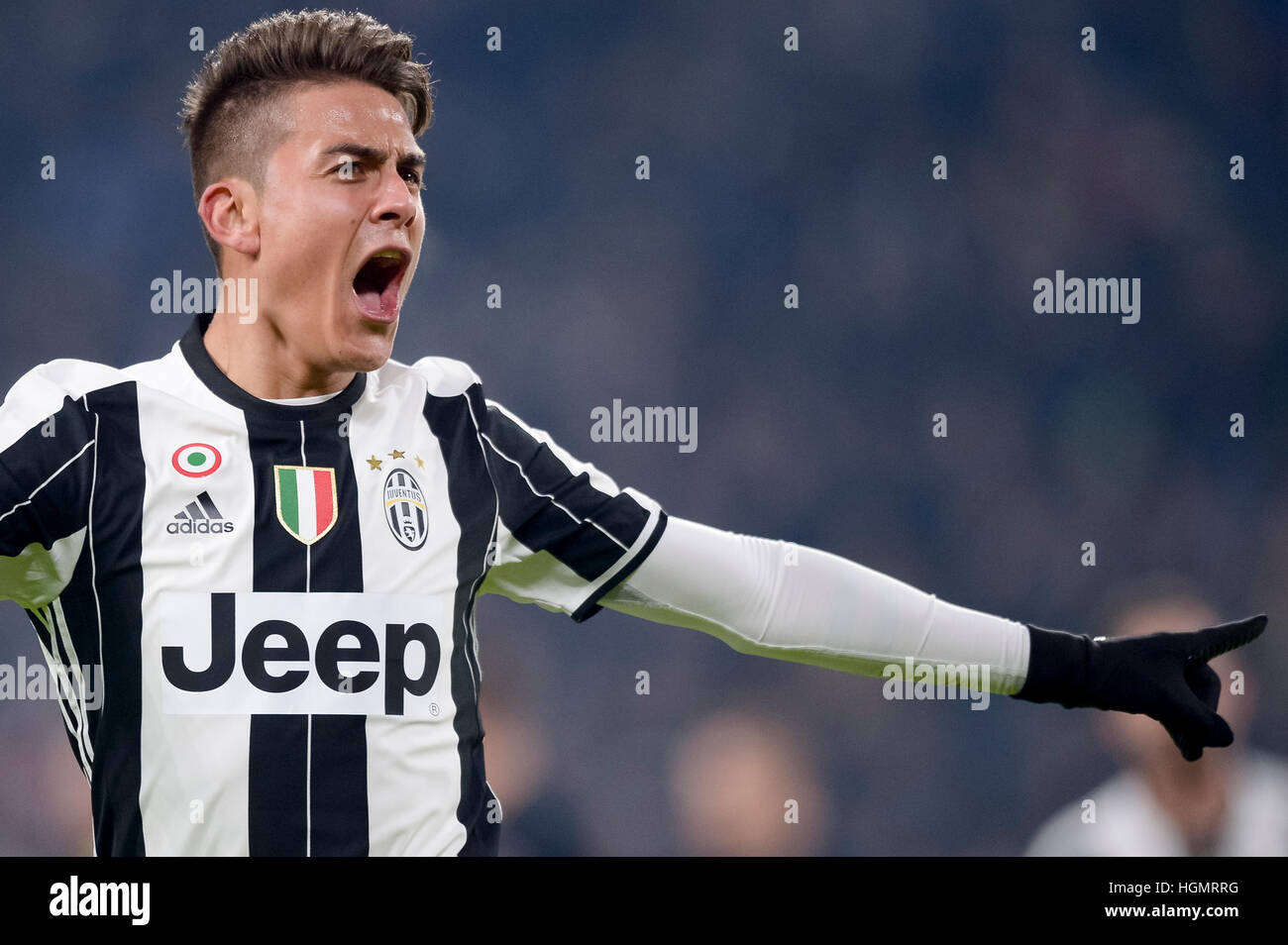Turin Italy. 2017 11 January Paulo Dybala of Juventus FC celebrates after scoring during the TIM Cup match between Juventus FC and Atalanta BC. Credit Nicolo Campo Alamy Live News Stock Photo Alamy