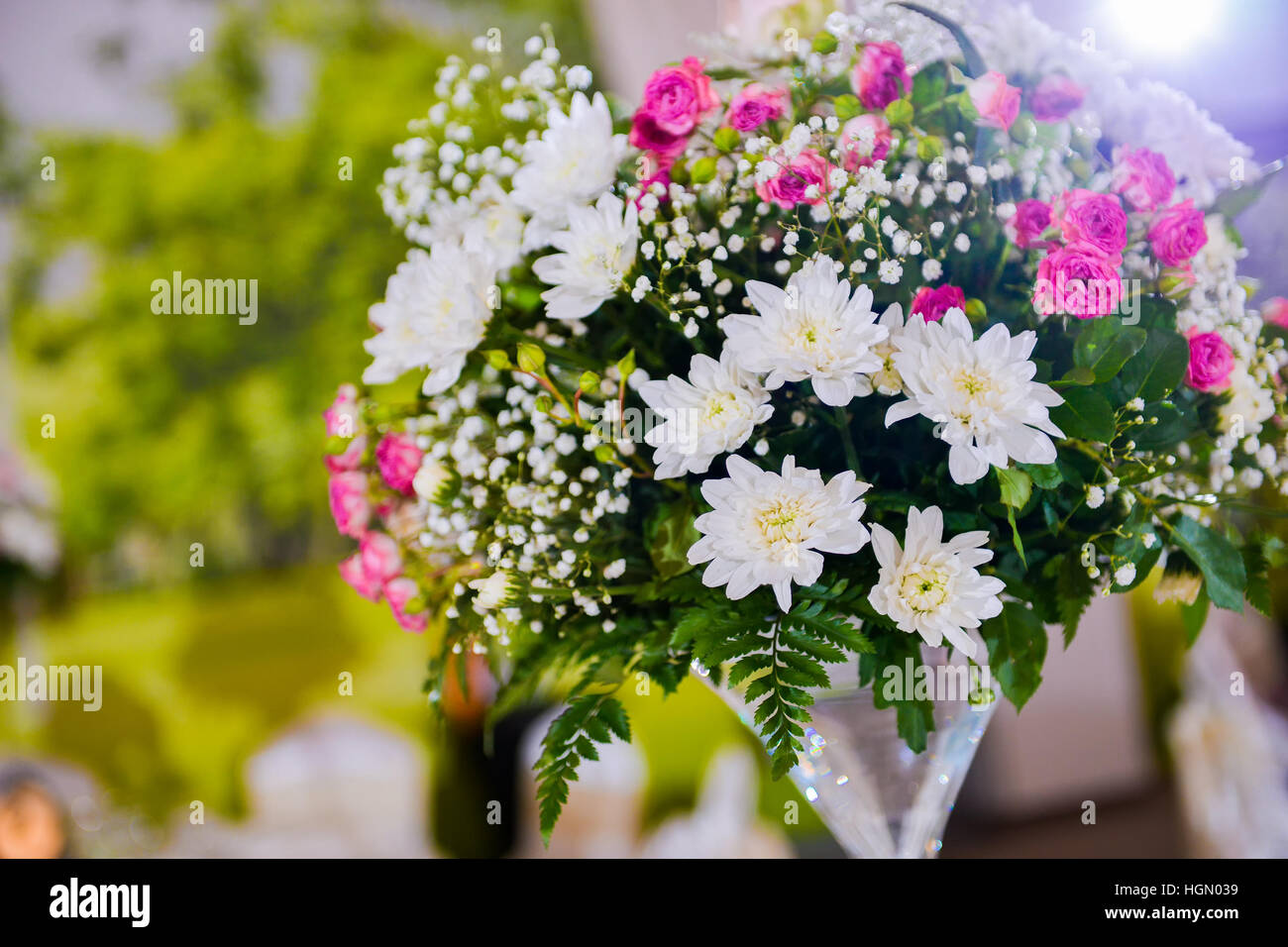 Flower arrangement on the table for events in the light side Stock Photo
