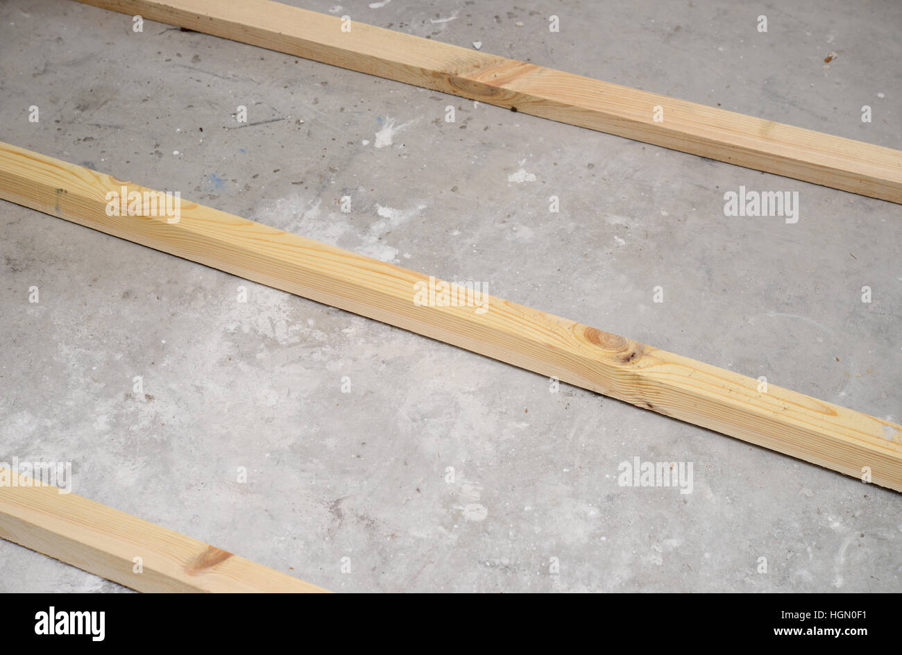 new wooden joists for floor repairs Stock Photo Alamy