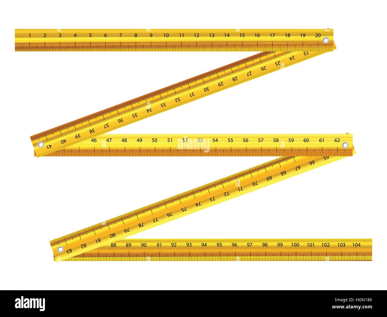 Yellow folding ruler on a white background. Stock Vector