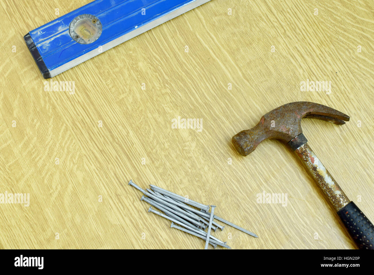 Wood plane, hammer, screw, nails, wood saw on oak board, Photograph by  Benedek Alpar - Pixels