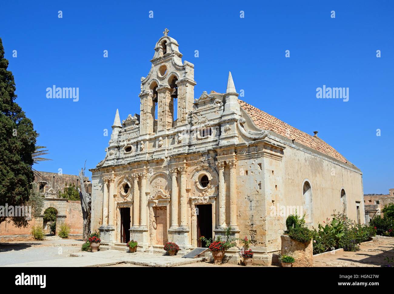 Front view of Arkadi Monastery, Arkadi, Crete, Greece, Europe. Stock Photo