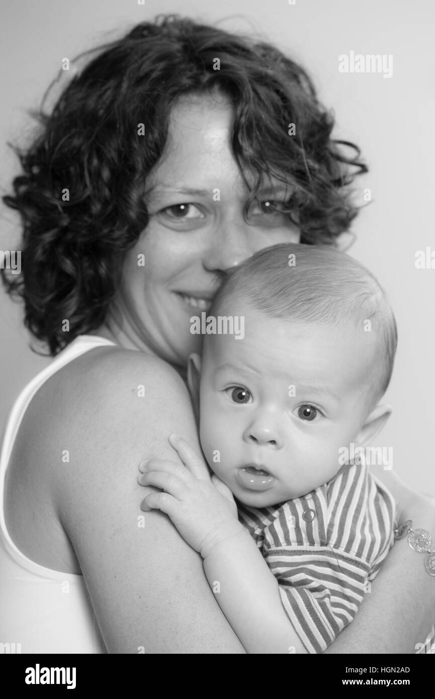 Happy mum with her baby boy, France Stock Photo