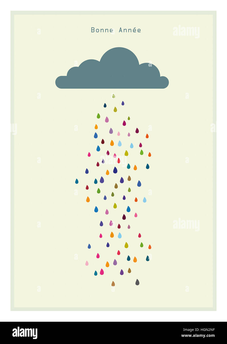 Happiness Card, Colorful Rain Cloud of Happiness and Success, France Stock Photo
