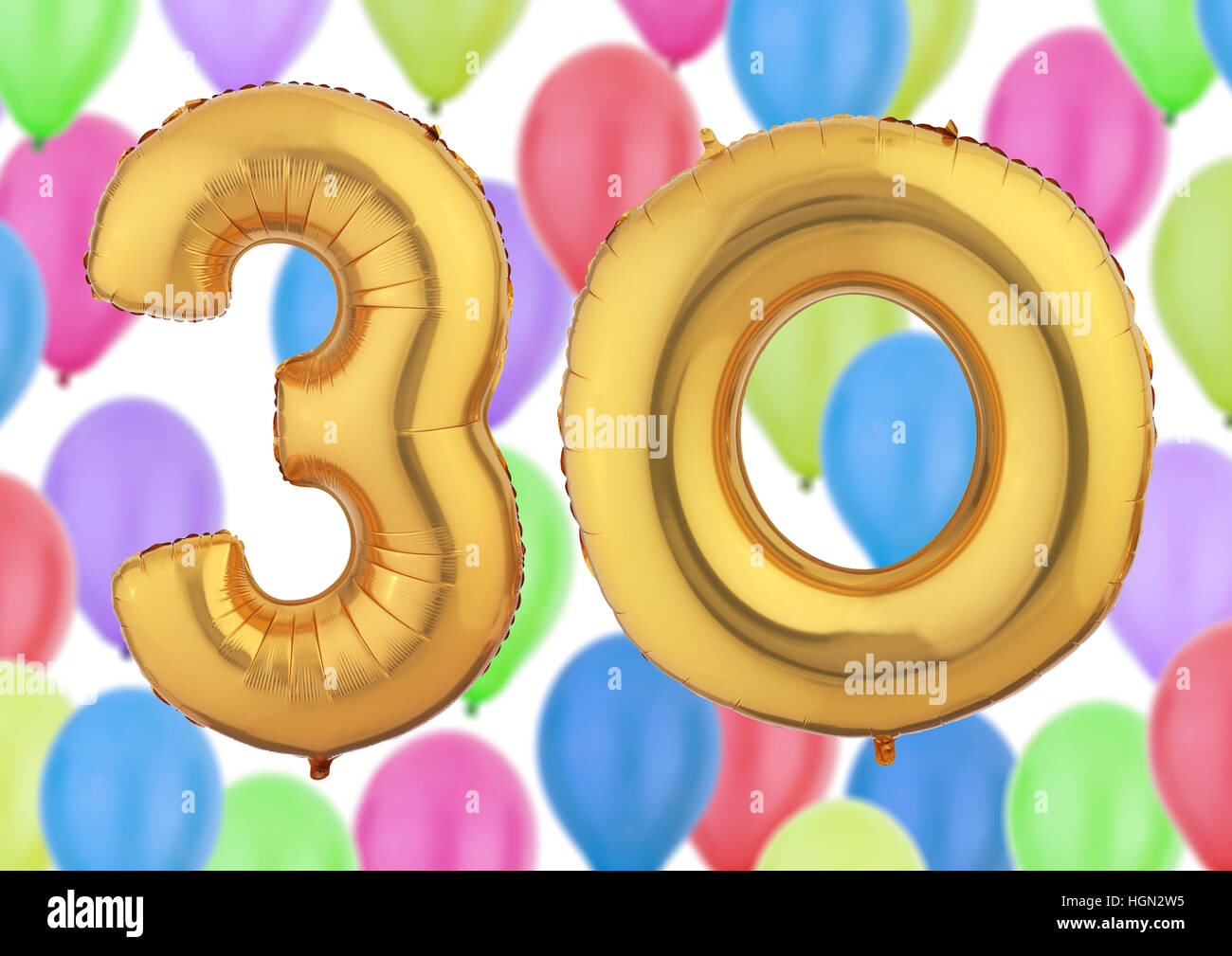 Number 30 Gold Balloon Stock Photo