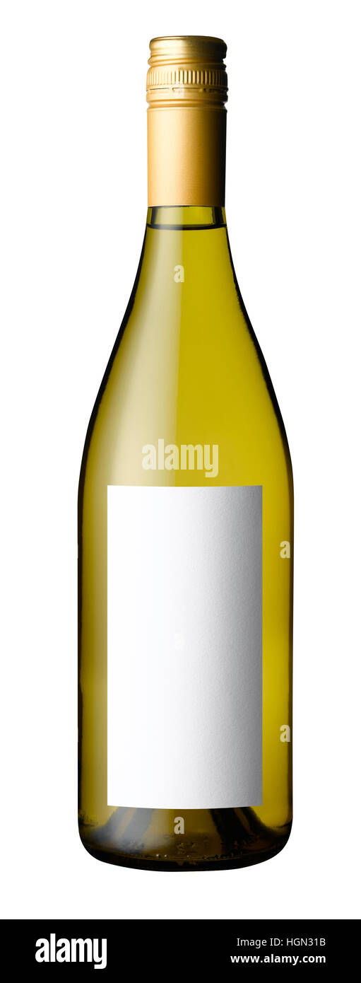 Isolated white wine bottle with a blank label Stock Photo