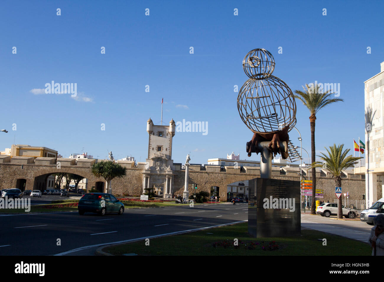 Cadiz Andalusia, south west Spain Puerta de Tierra, main City gate and ancient city wall. Stock Photo