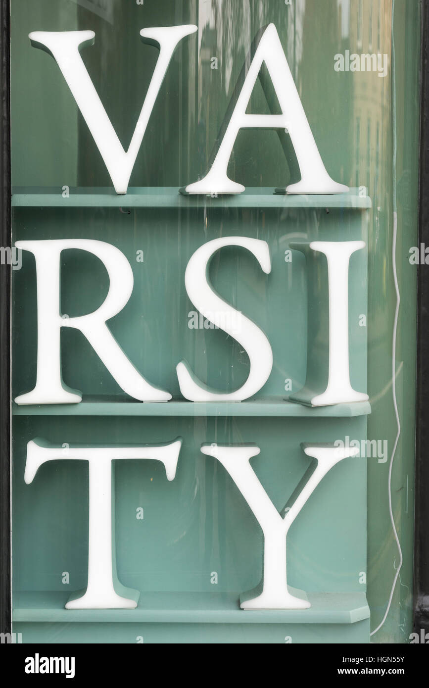 A sign in the Varsity Restaurant Regent Street Cambrudge UK Stock Photo