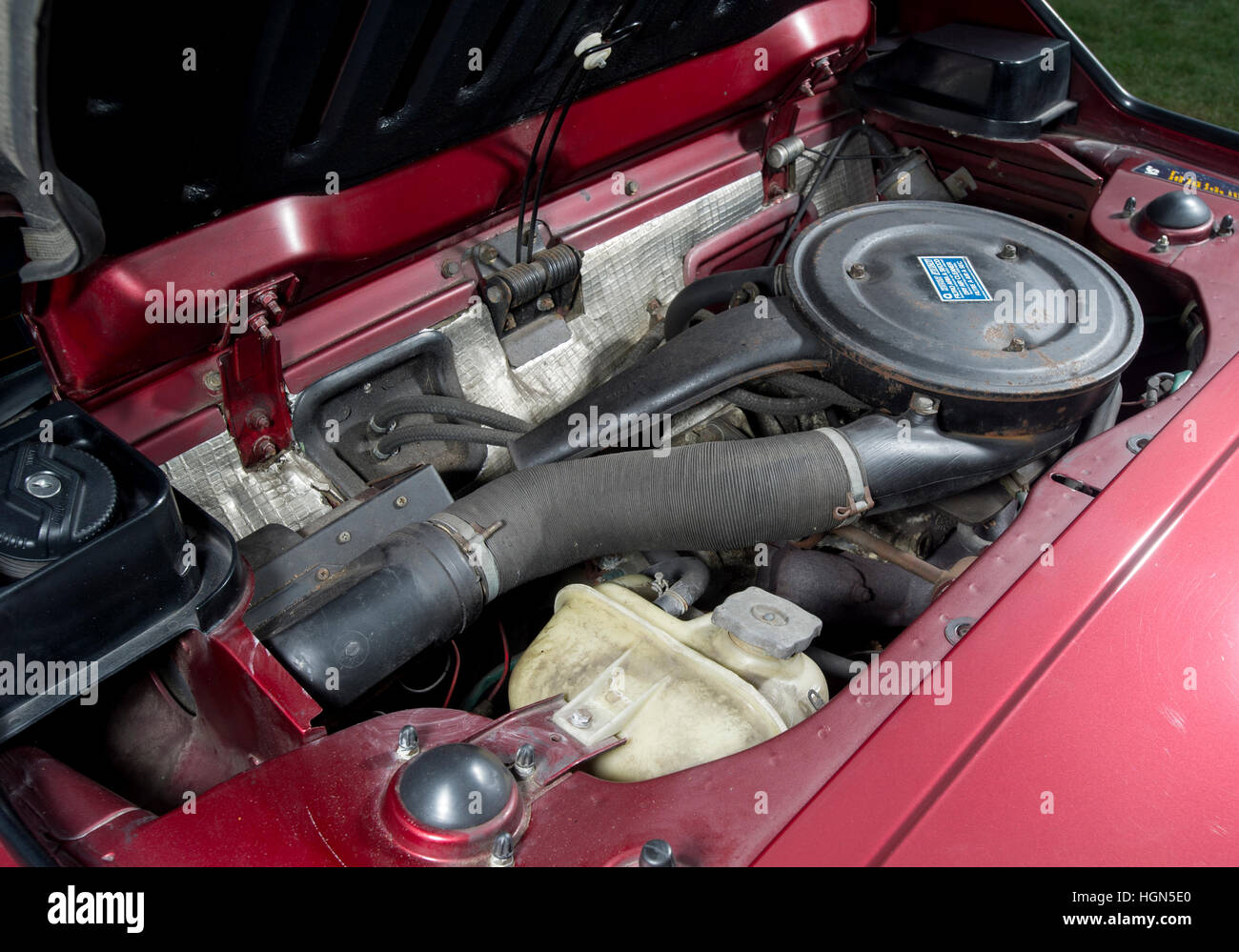 Engine of a 1988 Fiat X1/9 mid engined sports car, designed by Bertone Stock Photo