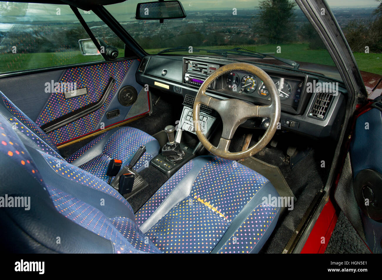 1988 Fiat X1/9 mid engined sports car, designed by Bertone, velour interior Stock Photo