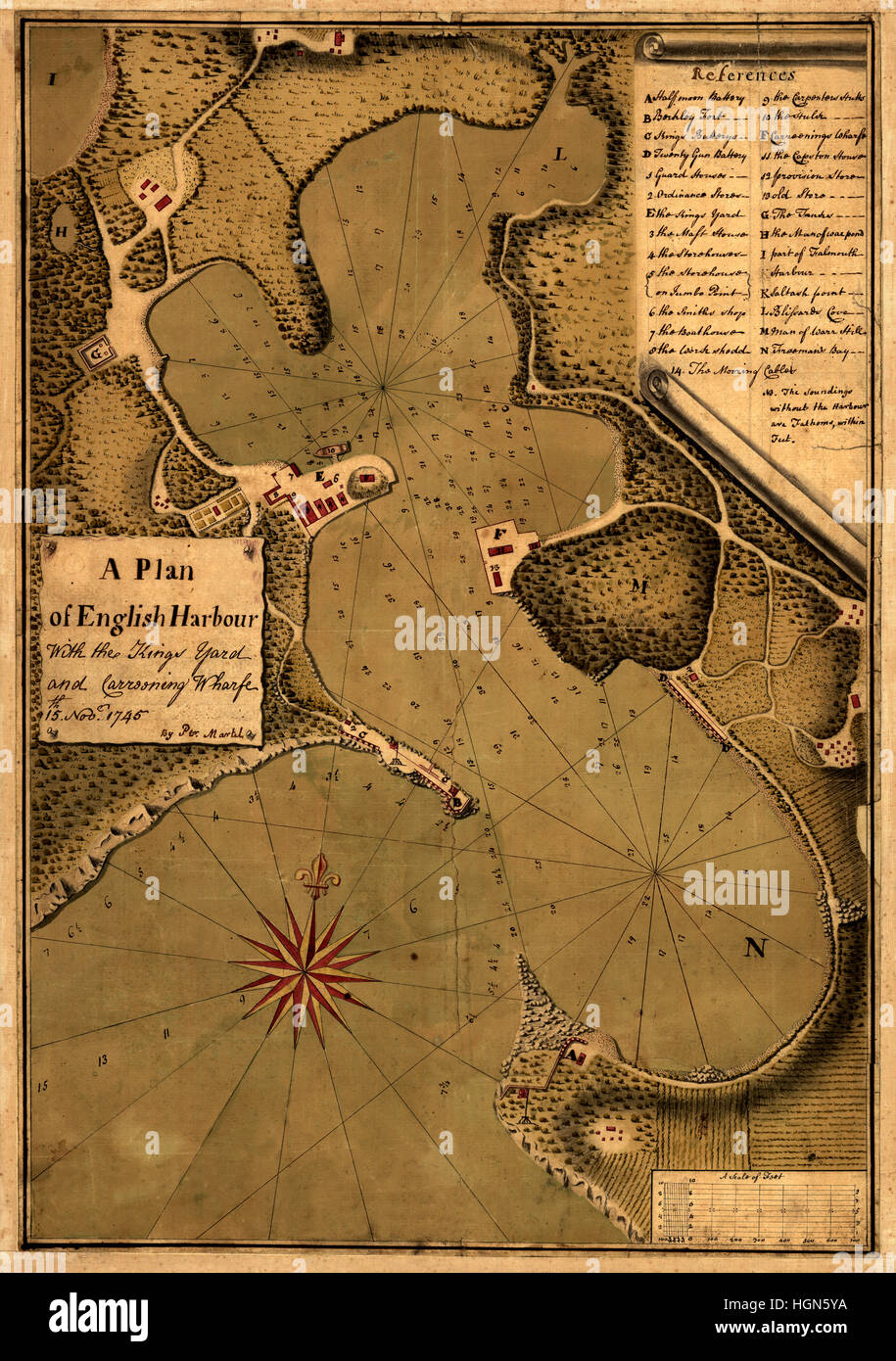 Map Of Antigua 1745 Stock Photo