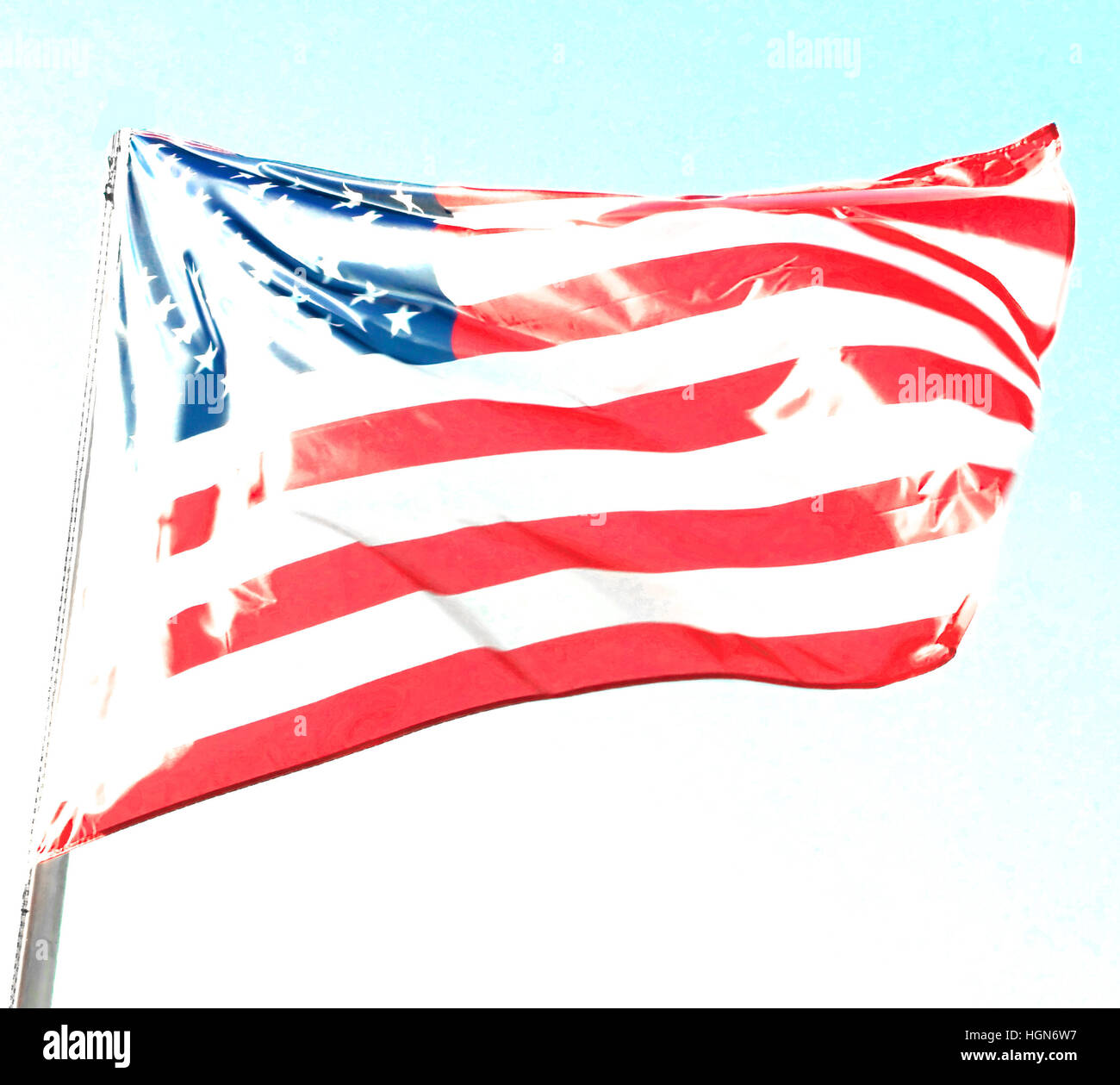 very clear effect to highlight the large American flag waving Stock Photo