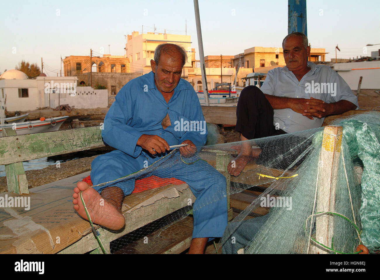 Syria Arwad Island Fisherman Which Making the Fishing  net Stock Photo