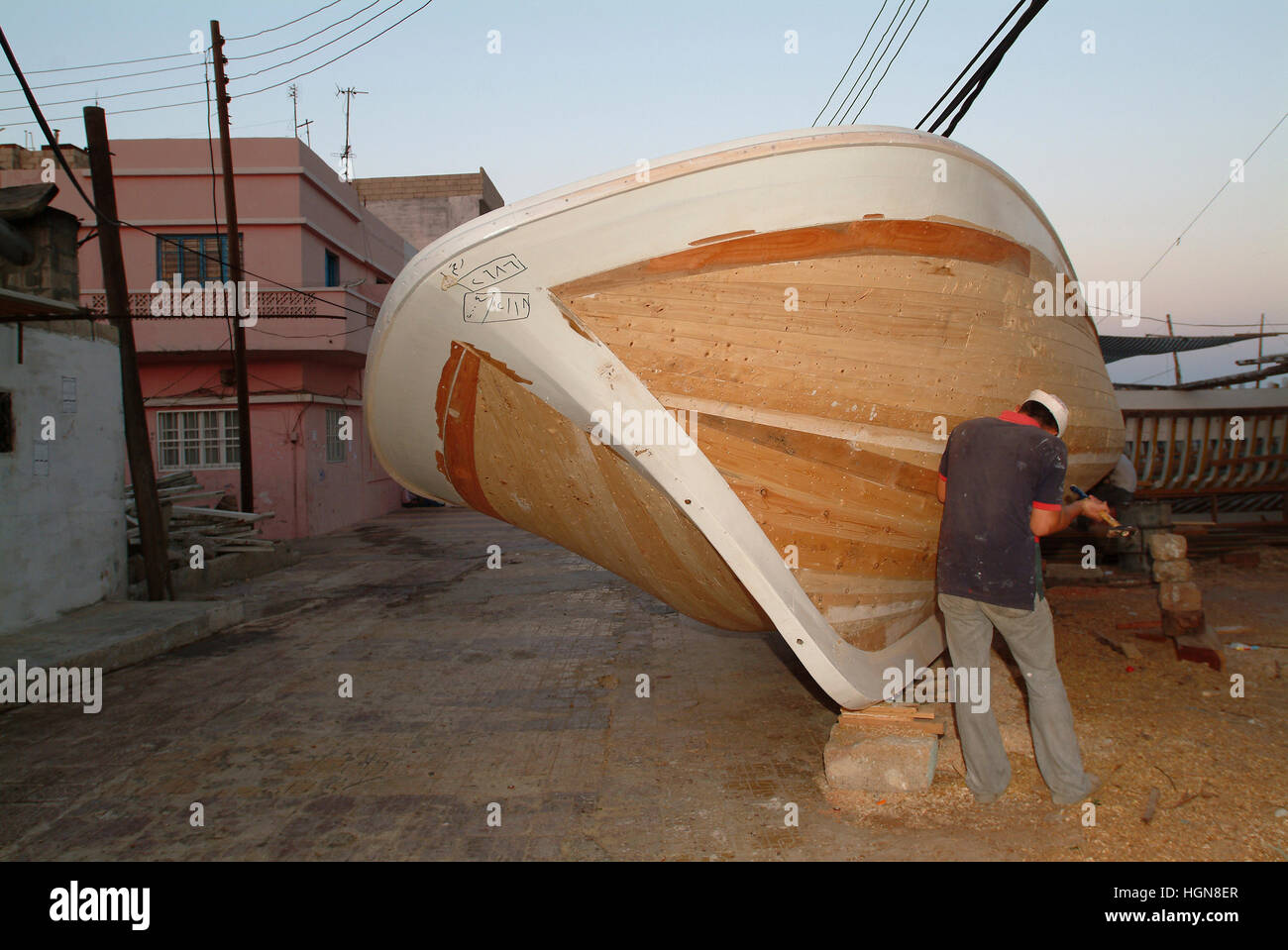 Syria Arwad Island Carpenter Building Their boat Stock Photo