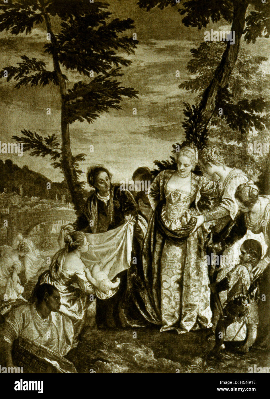 Illustration Of The Pharoah's Daughter Finding Baby Moses Paolo Caliari (Paolo Veronese) 1528-1588 Stock Photo