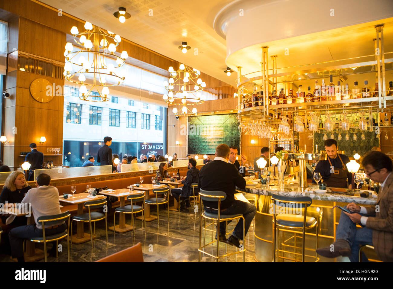 The interior of the restaurant Aquavit in central London. One of the many fine restaurants that are in the city of London Stock Photo