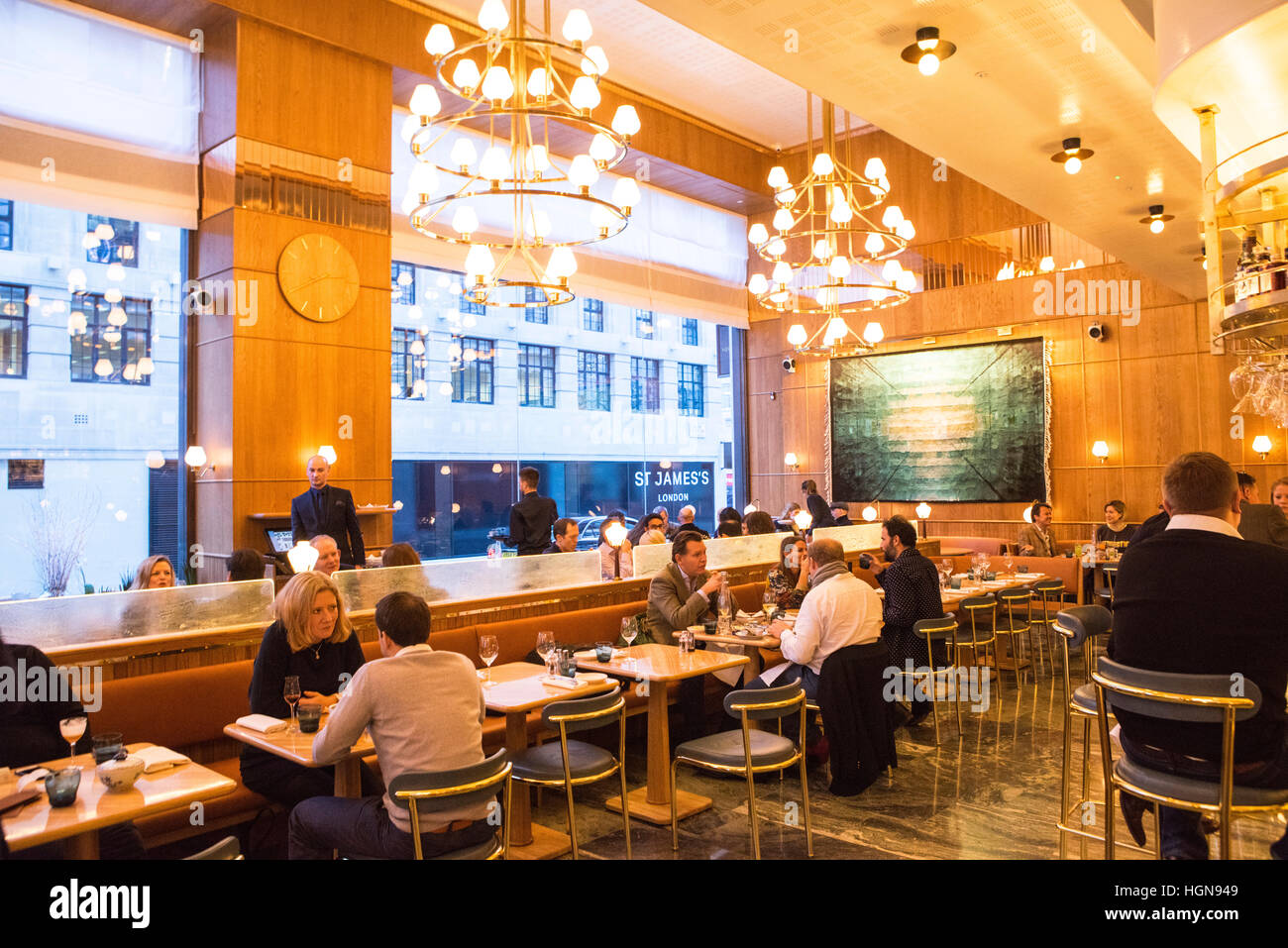 The interior of the restaurant Aquavit in central London. One of the many fine restaurants that are in the city of London. Stock Photo