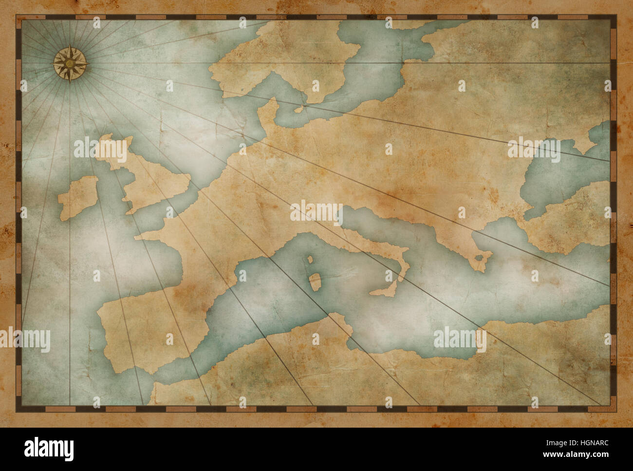 old Europe map nautical theme background Stock Photo