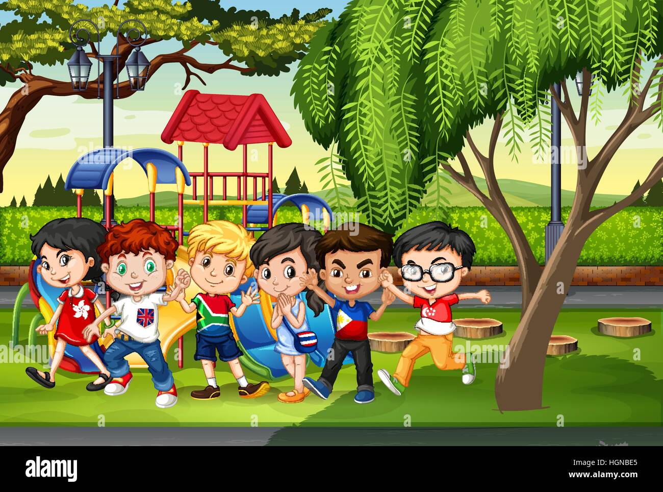 Many kids in the park illustration Stock Vector Image & Art - Alamy