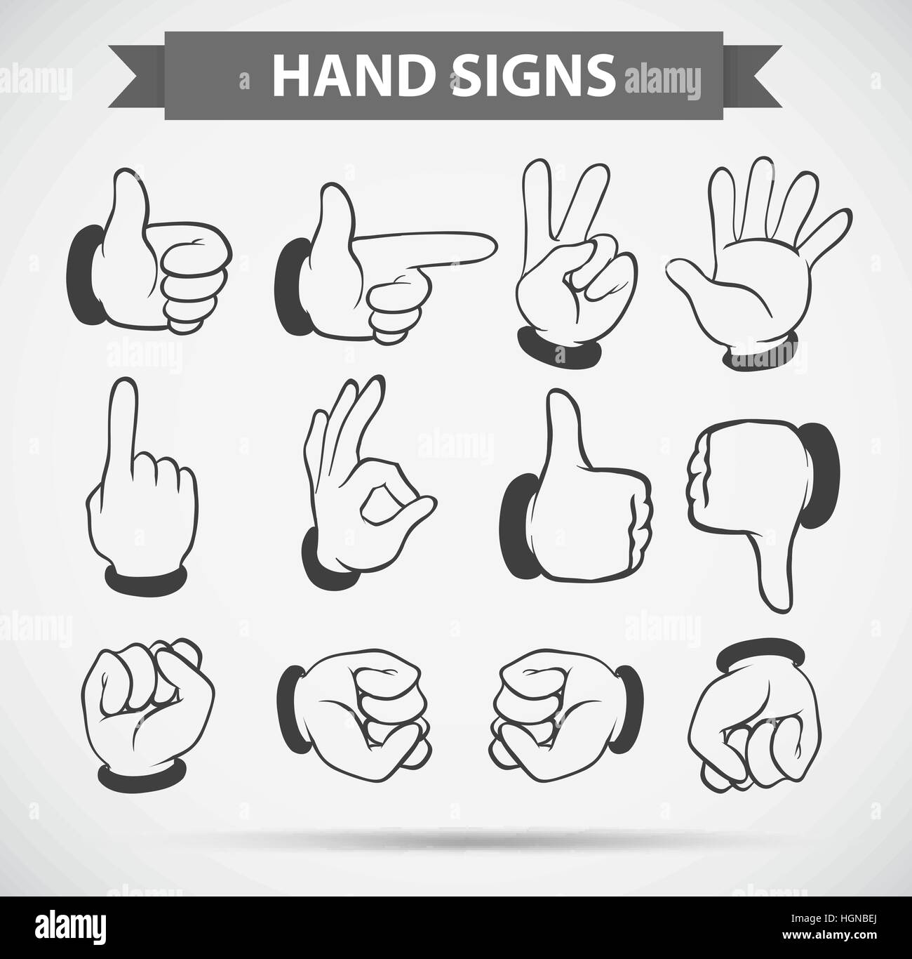 Different hand gestures on white background illustration Stock Vector ...