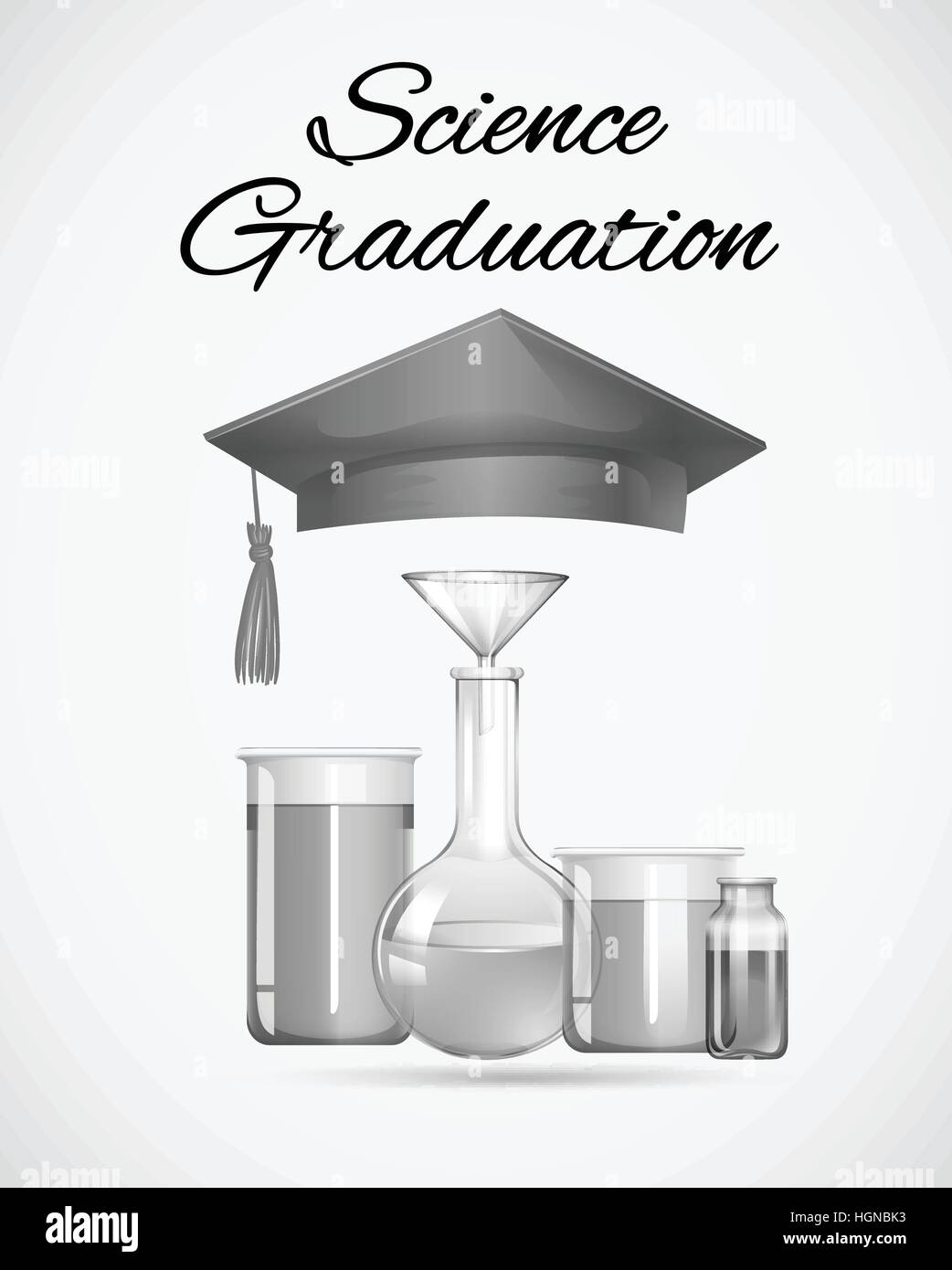 Science graduation sign with graduation cap and science equipments