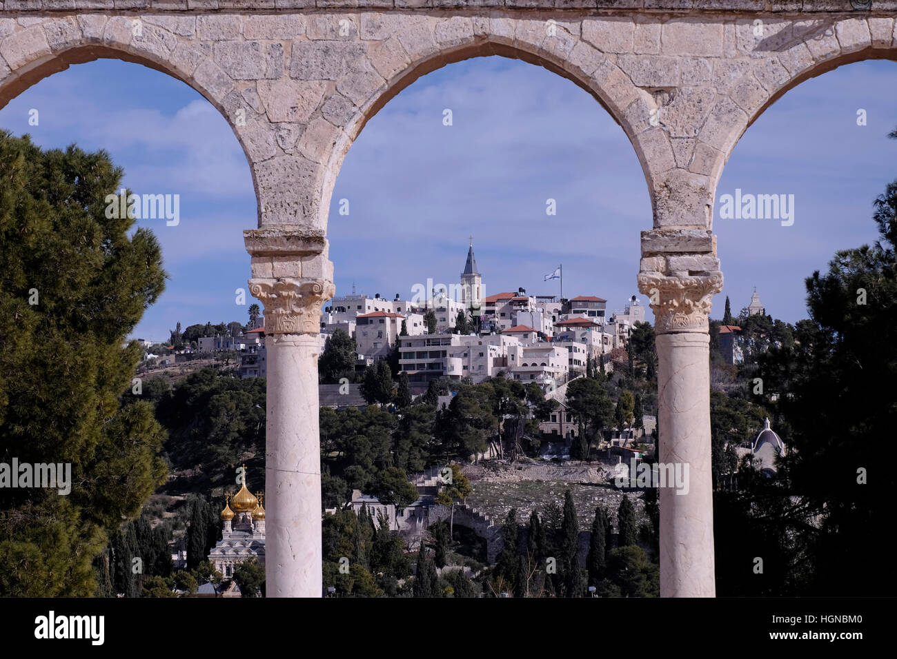 View of mount of Olives viewed through El Qanatir arcade one of eight
