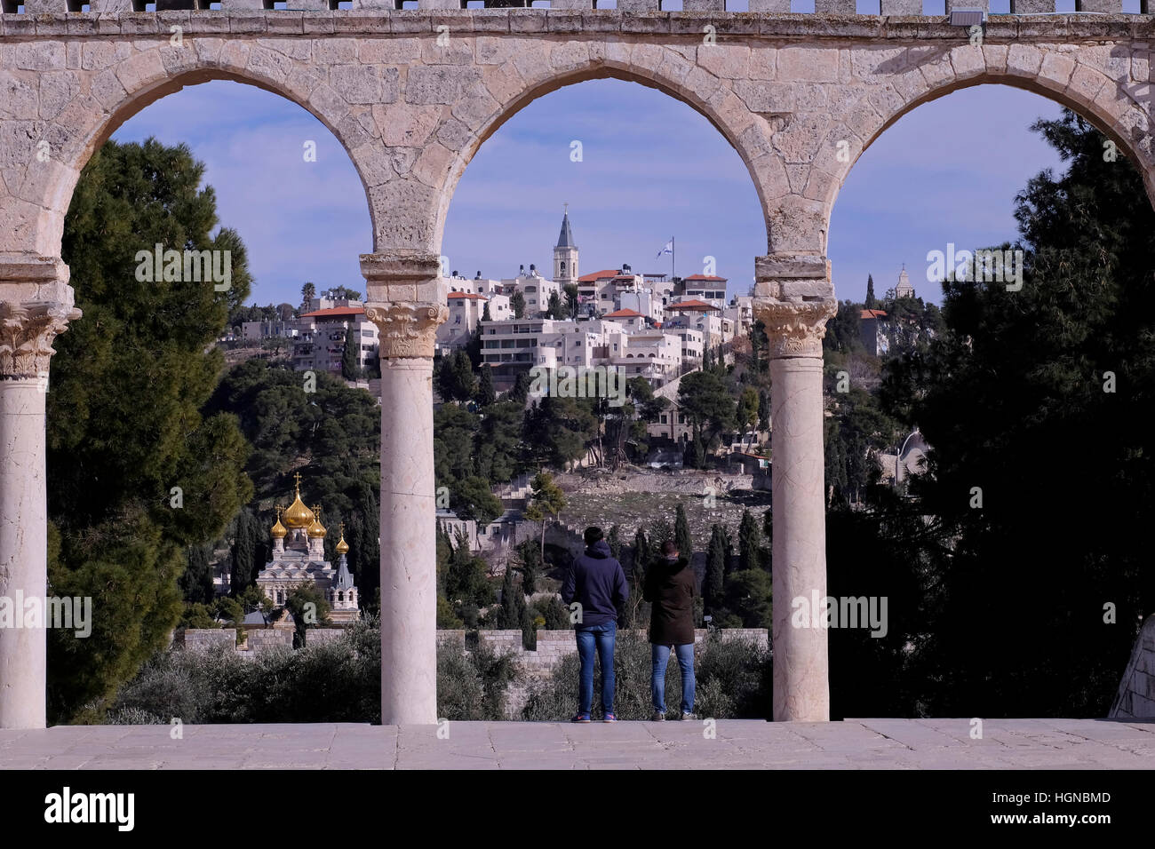 View of mount of Olives viewed through El Qanatir arcade one of eight