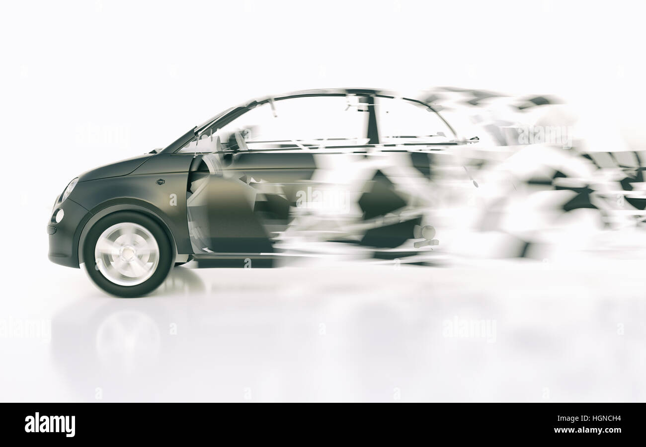 Car breaks through the speed - 3D Rendering Stock Photo