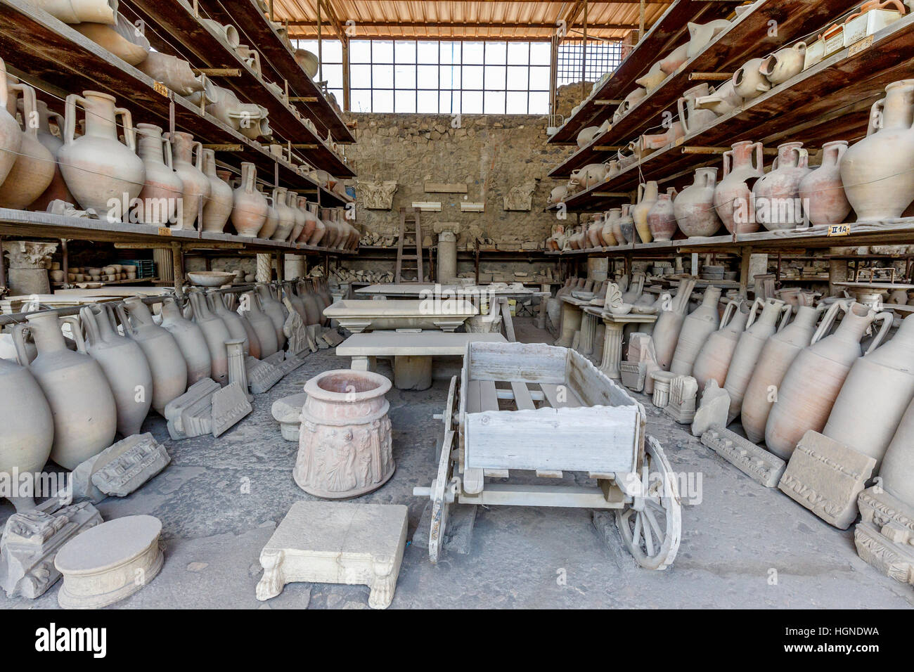 Storage facility for artifacts at the archaeological site of Pompeii