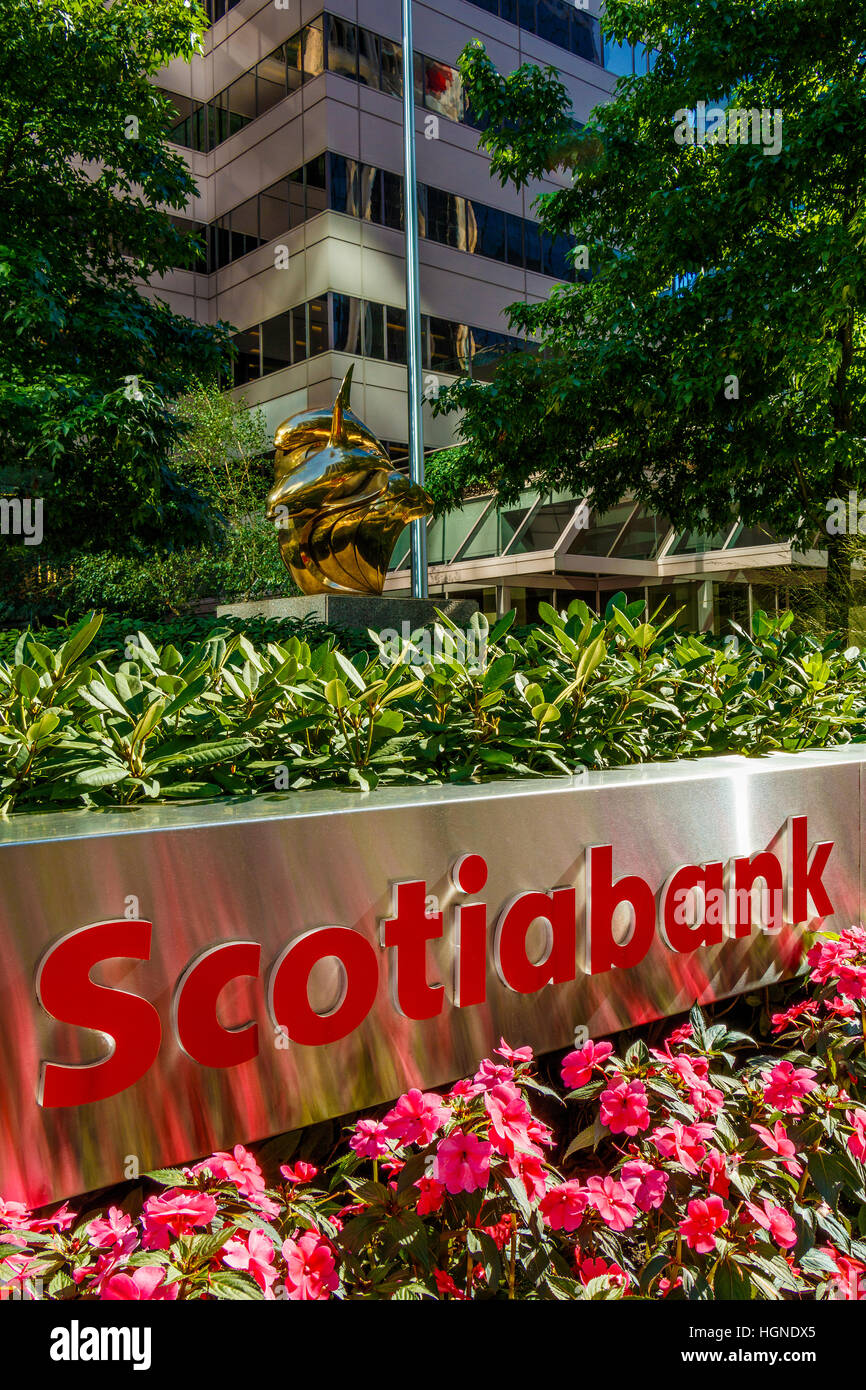 Scotiabank building entrance and garden, Vancouver, British Columbia, Canada. Stock Photo