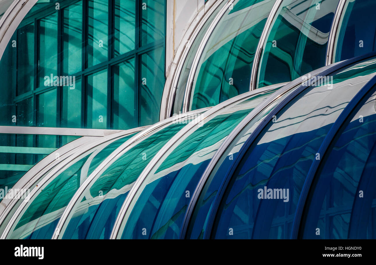 Abstract reflections in glass buildings in central Vancouver, British Columbia, Canada. Stock Photo