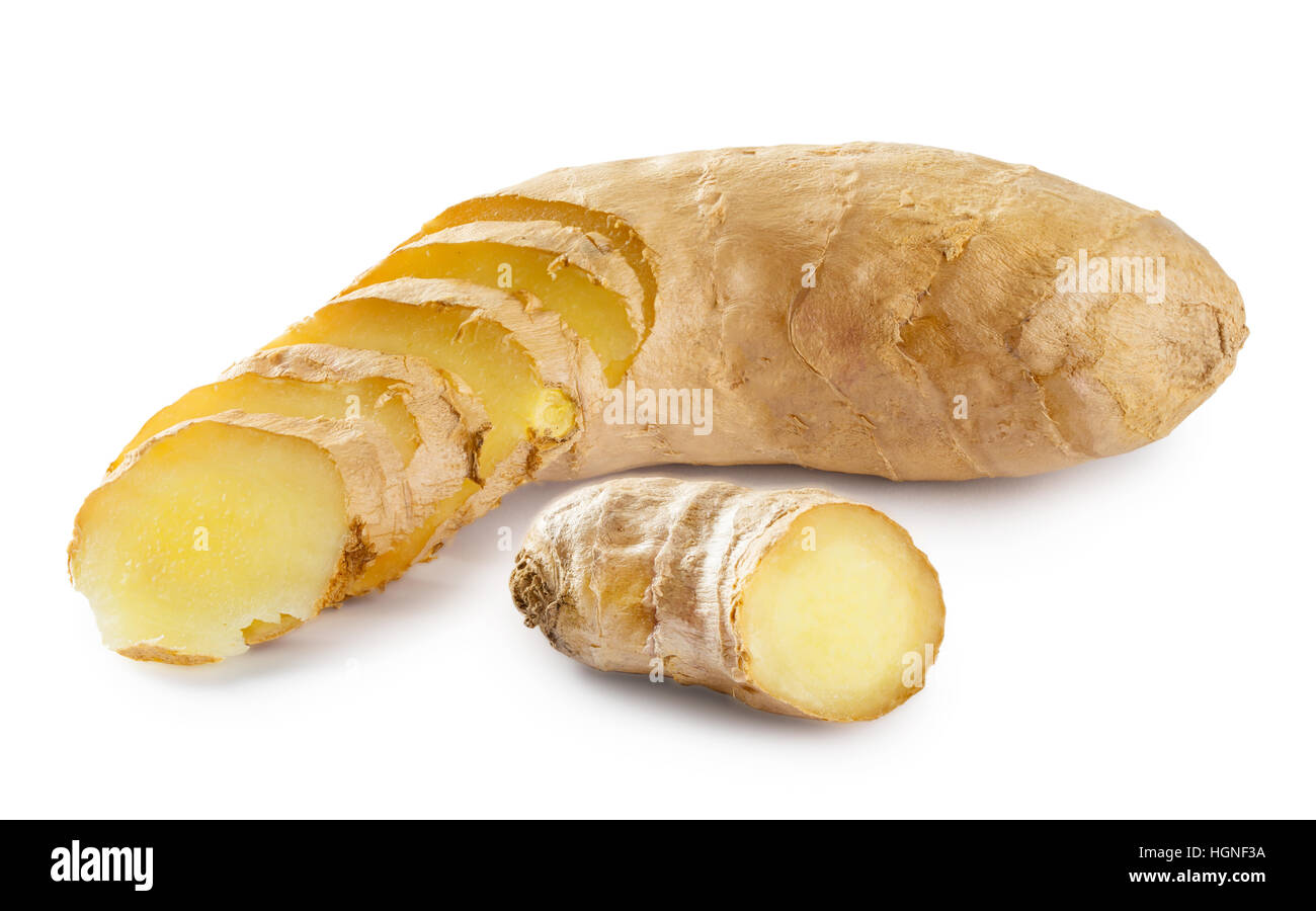 Sliced ginger root isolated on white background Stock Photo