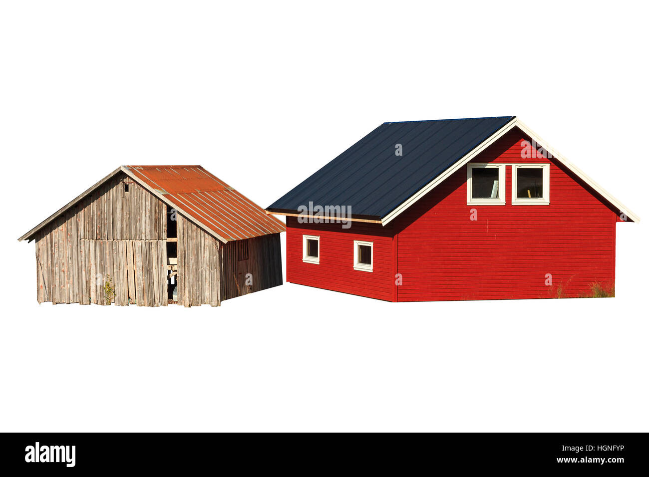Colored houses isolated on a white background,Scandinavia, wooden houses, Norway, Sweden Stock Photo