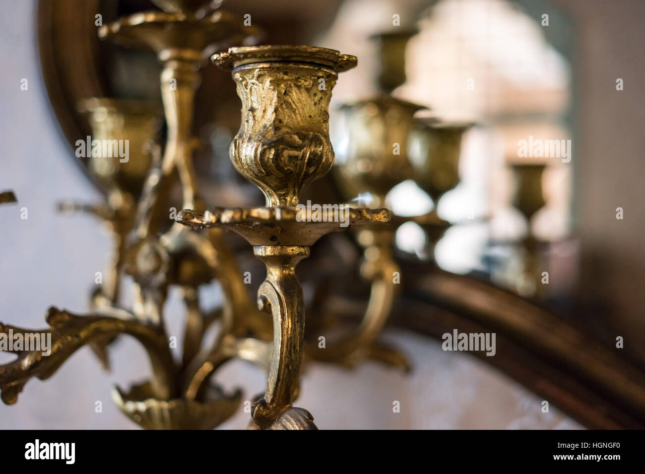 Part of gilded chandelier. Stock Photo