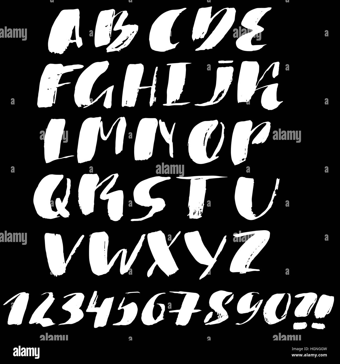 Hand drawn font made by dry brush strokes. Grunge style alphabet Stock ...