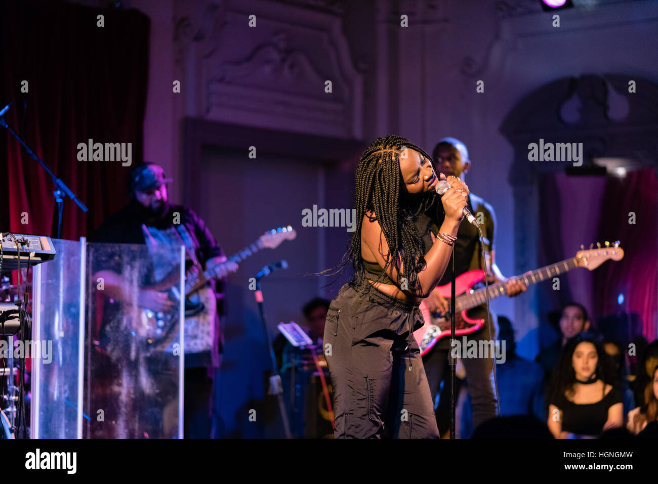 Ray BLK singing with her band at a live gig in September 2016. Stock Photo