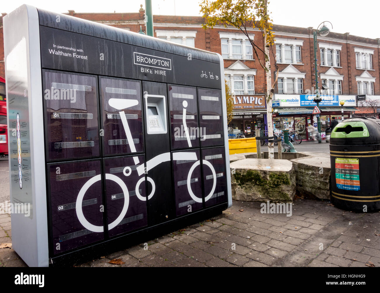 Brompton Bike Hire dispensing machine in Leytonstone, East London. Stock Photo