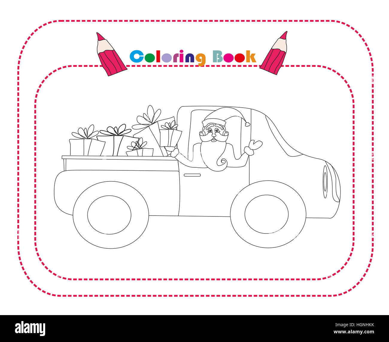 illustration of Santa Claus driving car with Christmas gifts Stock ...
