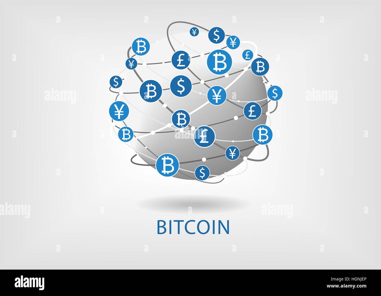Bitcoin vector illustration of connected world wide web for internal money transfer Stock Vector