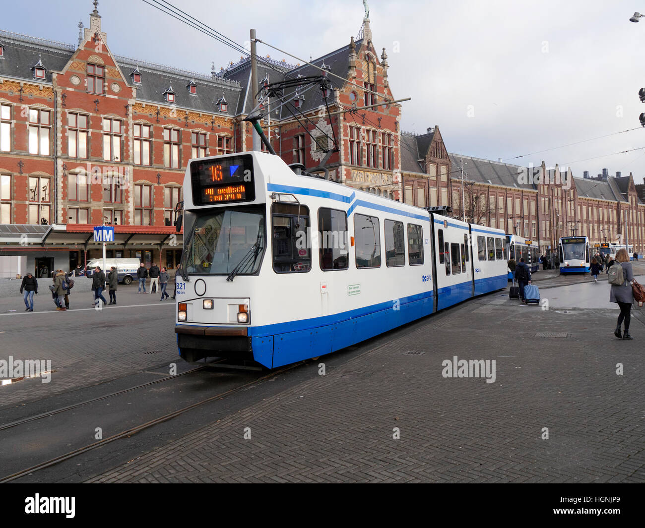 Trams in Amersterdam, Central, Netherlands, January 2017 Stock Photo