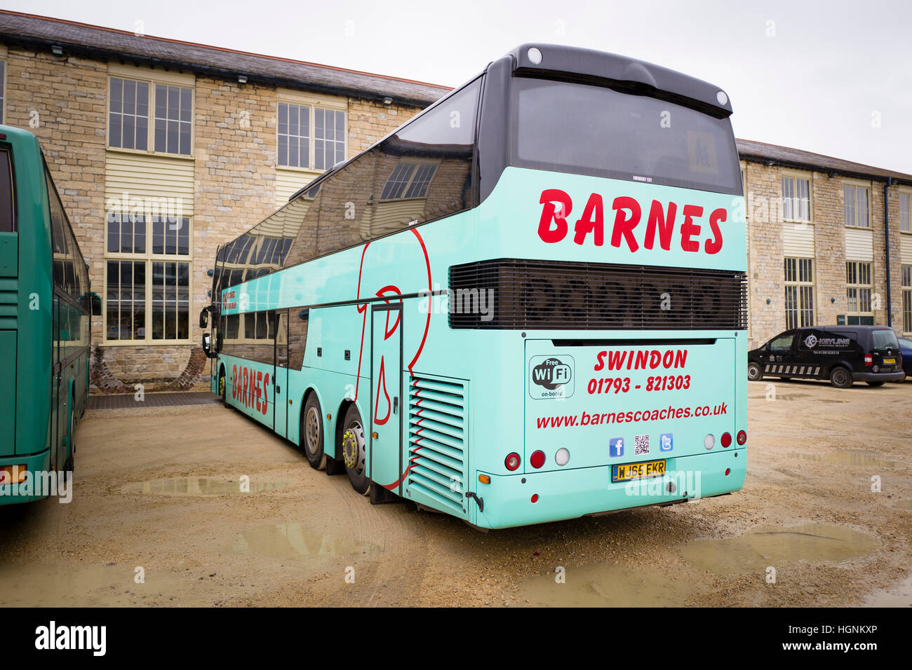 Rear of Barnes double deck coach in Swindon UK Stock Photo